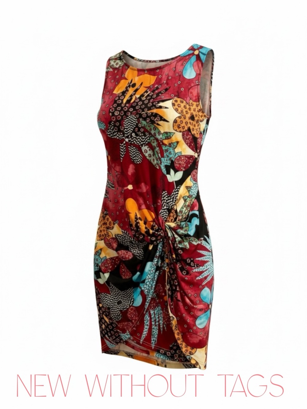 Abstract Ruched Mini Dress L/XL Runs SMALL | Colorful Bodycon